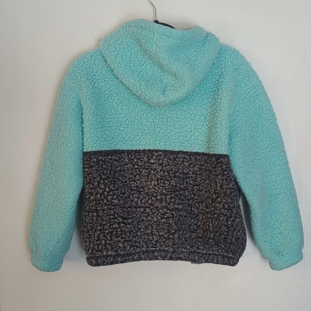 Justice‎ Fleece Blue Gray Full Zip Hooded Sweater Jacket Size L 12/14
